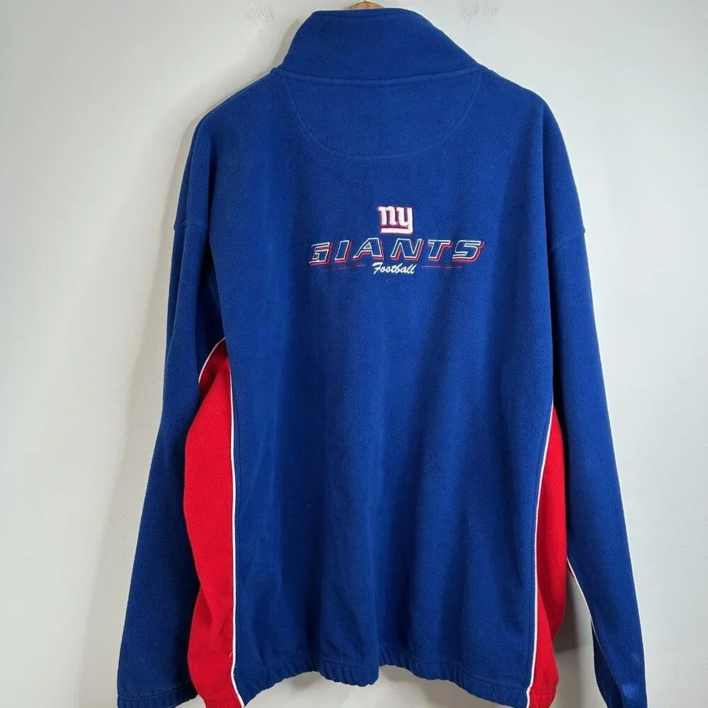 New York Giants Sweater Mens 2XL Blue Red NFL Football‎ Reebok Fleece 1/4 Zip